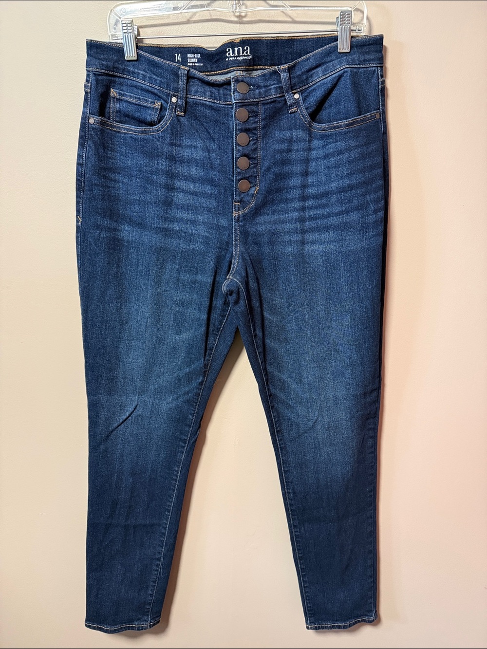 a.n.a Dark Blue High-Rise Skinny Jeans with Button Fly